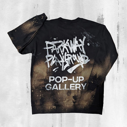 Parkway Playground Bleach Dyed 'Back Tag' Crewneck Black (XL)