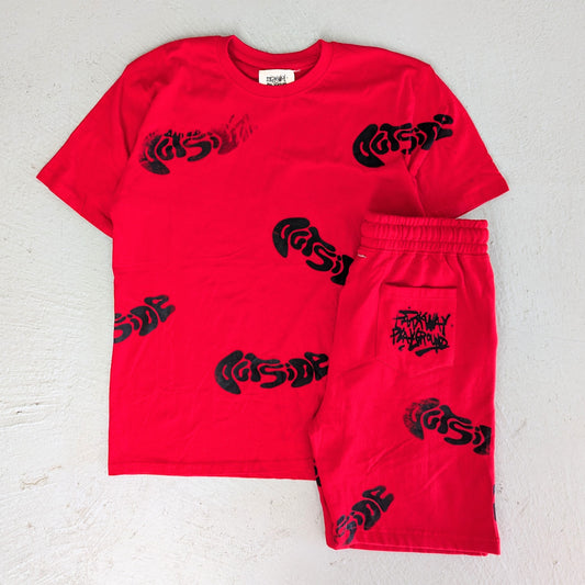 Parkway Playground "Outside" Red AOP Short Set